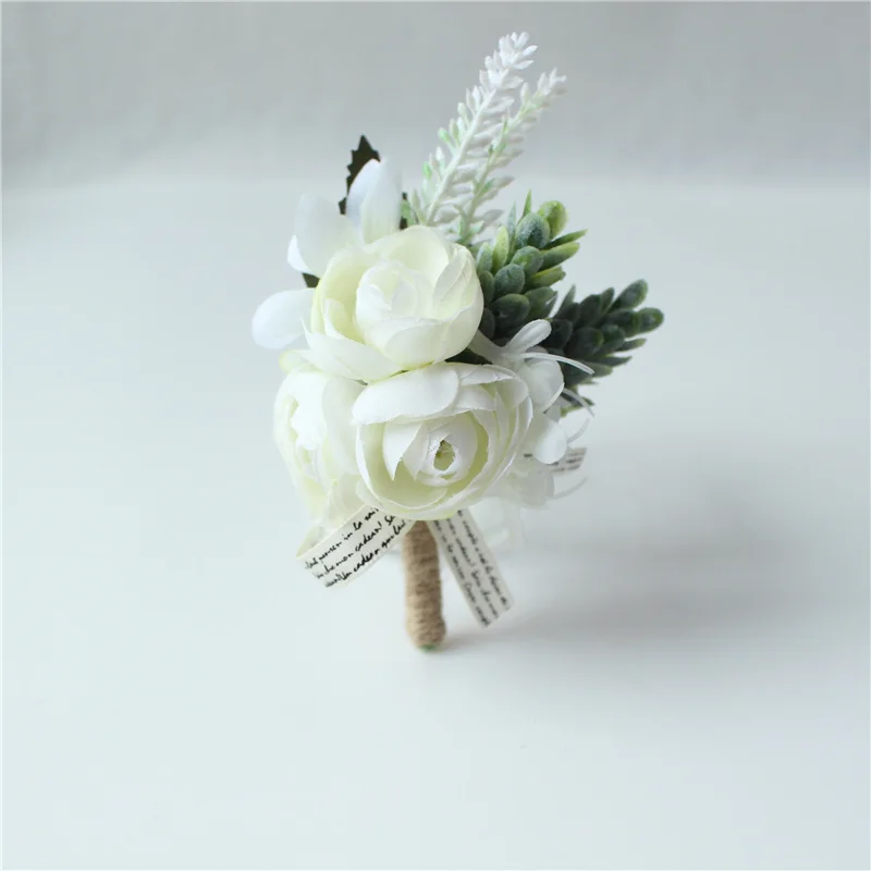 6PCS White Ivory Rose Boutonniere for Men Groom and Best Man Boutonnieres with Artificial Flower for Wedding Ceremony Anniversar