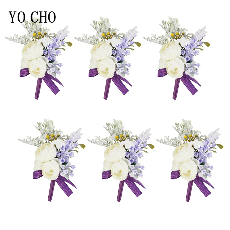 6PCS White Ivory Rose Boutonniere for Men Groom and Best Man Boutonnieres with Artificial Flower for Wedding Ceremony Anniversar