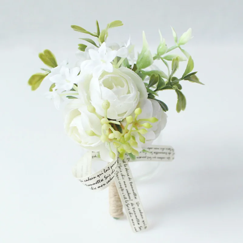 6PCS White Ivory Rose Boutonniere for Men Groom and Best Man Boutonnieres with Artificial Flower for Wedding Ceremony Anniversar