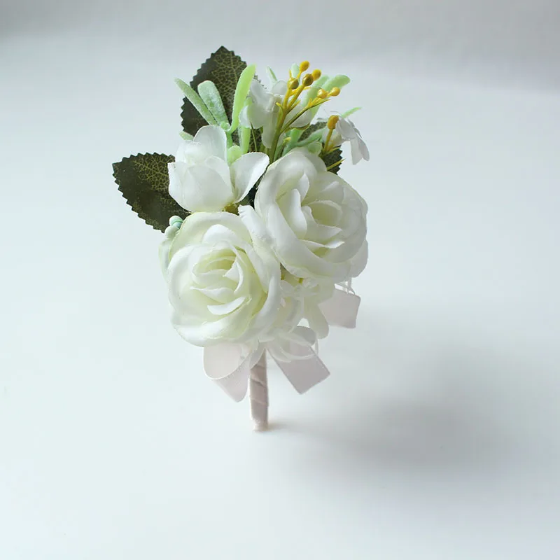 6PCS White Ivory Rose Boutonniere for Men Groom and Best Man Boutonnieres with Artificial Flower for Wedding Ceremony Anniversar