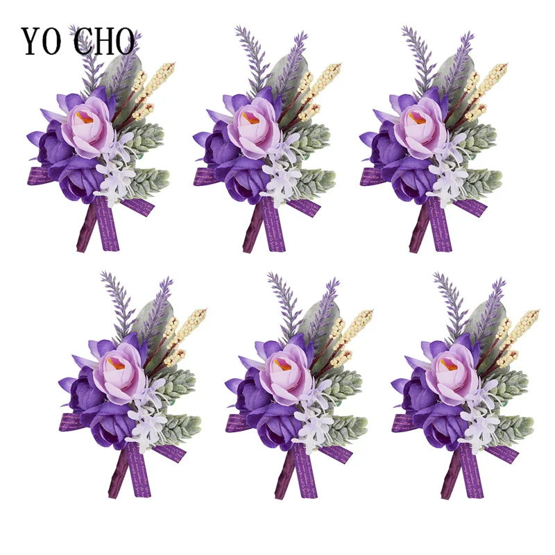 6PCS White Ivory Rose Boutonniere for Men Groom and Best Man Boutonnieres with Artificial Flower for Wedding Ceremony Anniversar