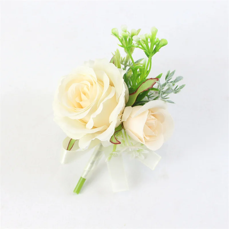 6PCS White Ivory Rose Boutonniere for Men Groom and Best Man Boutonnieres with Artificial Flower for Wedding Ceremony Anniversar