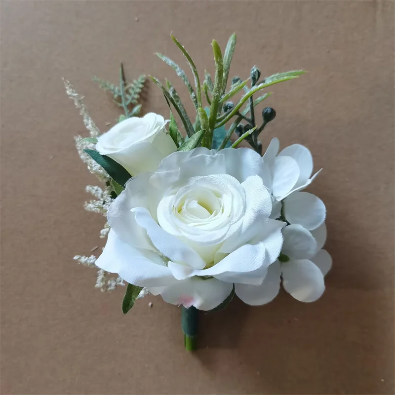 6PCS White Ivory Rose Boutonniere for Men Groom and Best Man Boutonnieres with Artificial Flower for Wedding Ceremony Anniversar