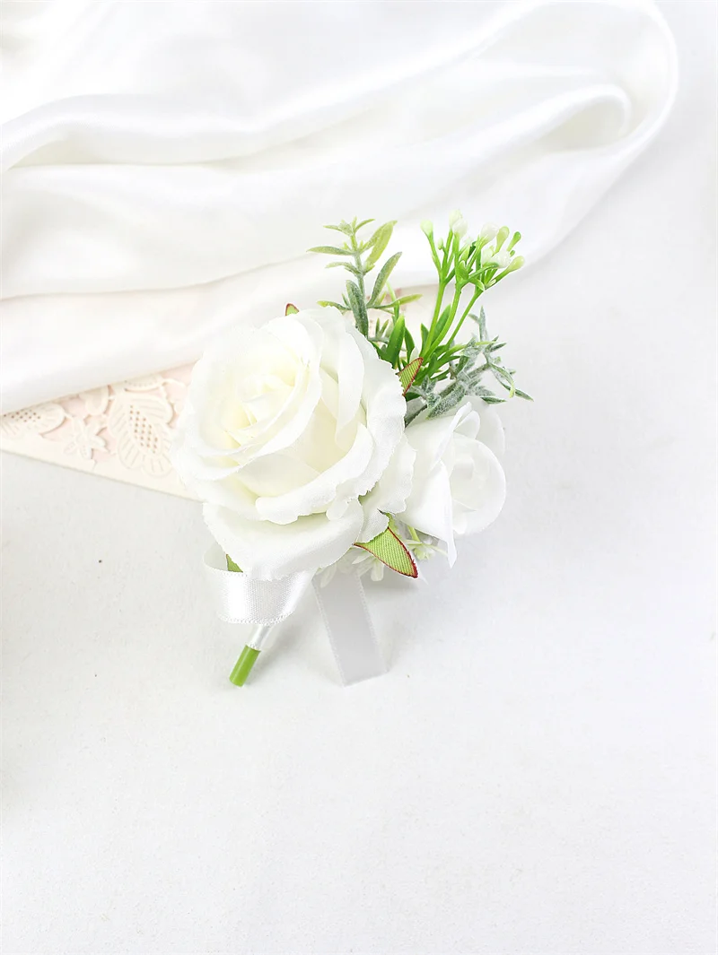 6PCS White Ivory Rose Boutonniere for Men Groom and Best Man Boutonnieres with Artificial Flower for Wedding Ceremony Anniversar