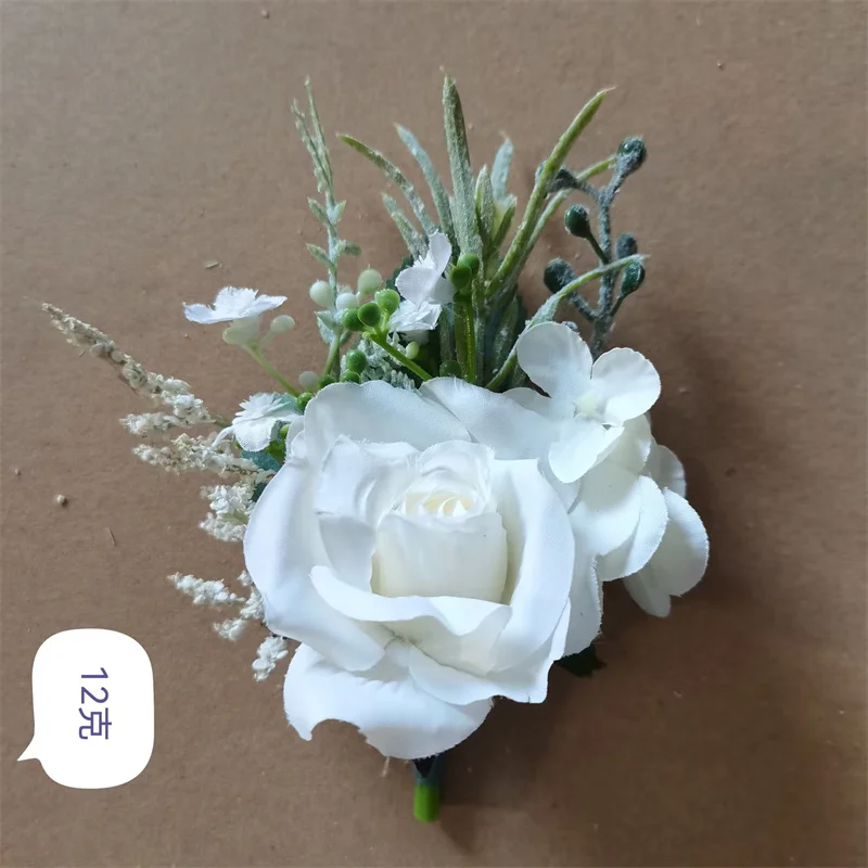 6PCS White Ivory Rose Boutonniere for Men Groom and Best Man Boutonnieres with Artificial Flower for Wedding Ceremony Anniversar