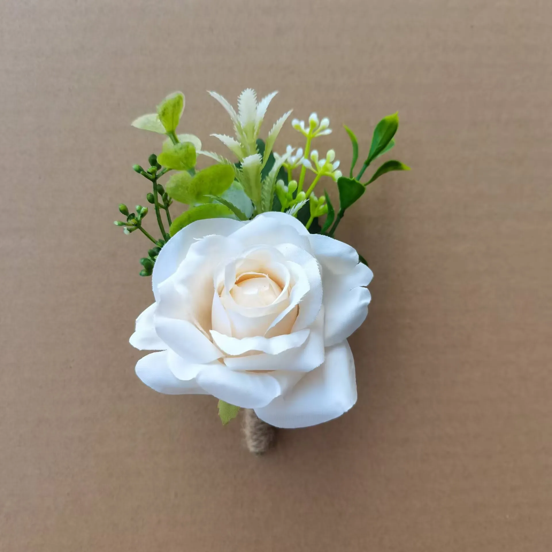 6PCS White Ivory Rose Boutonniere for Men Groom and Best Man Boutonnieres with Artificial Flower for Wedding Ceremony Anniversar