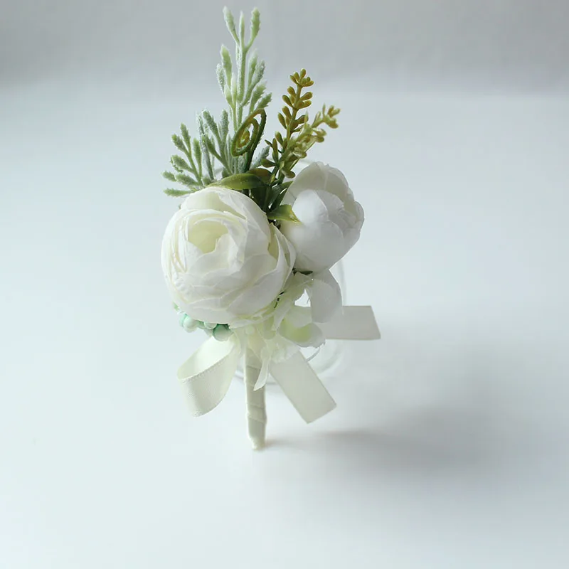 6PCS White Ivory Rose Boutonniere for Men Groom and Best Man Boutonnieres with Artificial Flower for Wedding Ceremony Anniversar