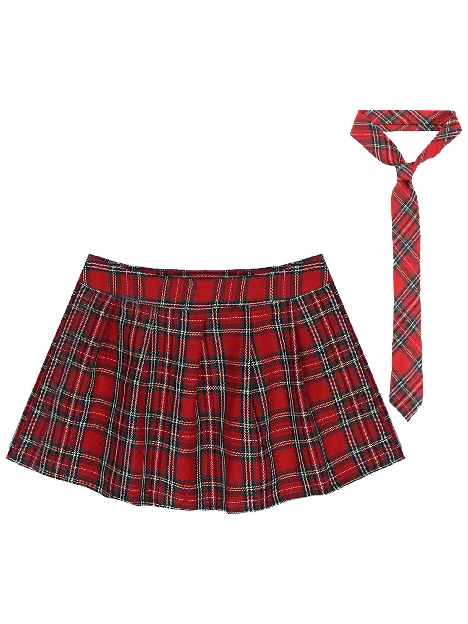 Women High Waist Plaid Pleated Mini Skirt with Necktie Japanese Schoolgirls Uniform Nightclub Outfit Carnival Cosplay Costume