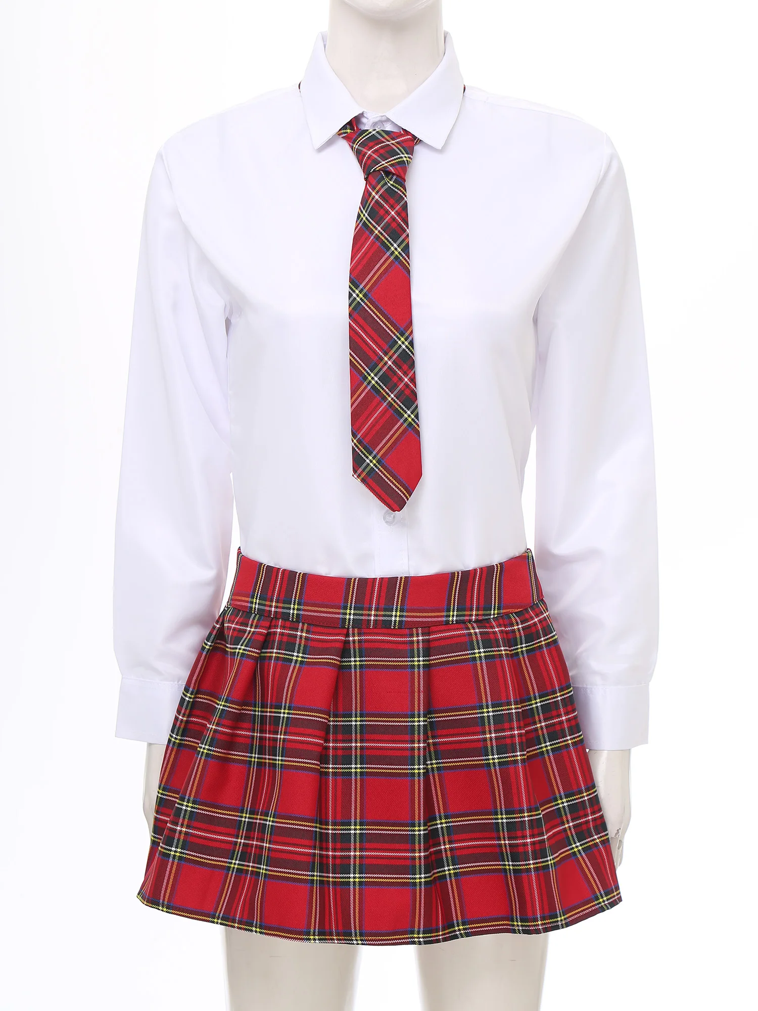 Women High Waist Plaid Pleated Mini Skirt with Necktie Japanese Schoolgirls Uniform Nightclub Outfit Carnival Cosplay Costume