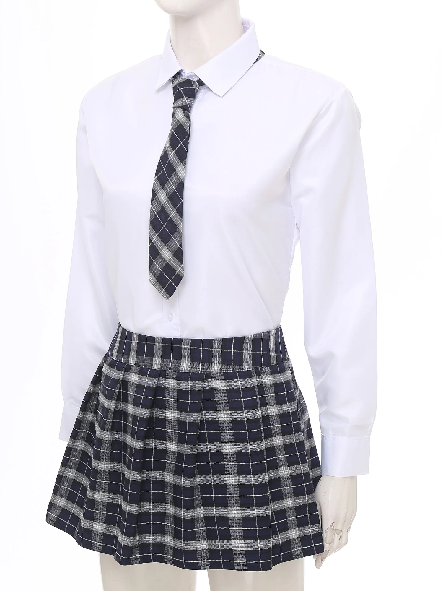Women High Waist Plaid Pleated Mini Skirt with Necktie Japanese Schoolgirls Uniform Nightclub Outfit Carnival Cosplay Costume