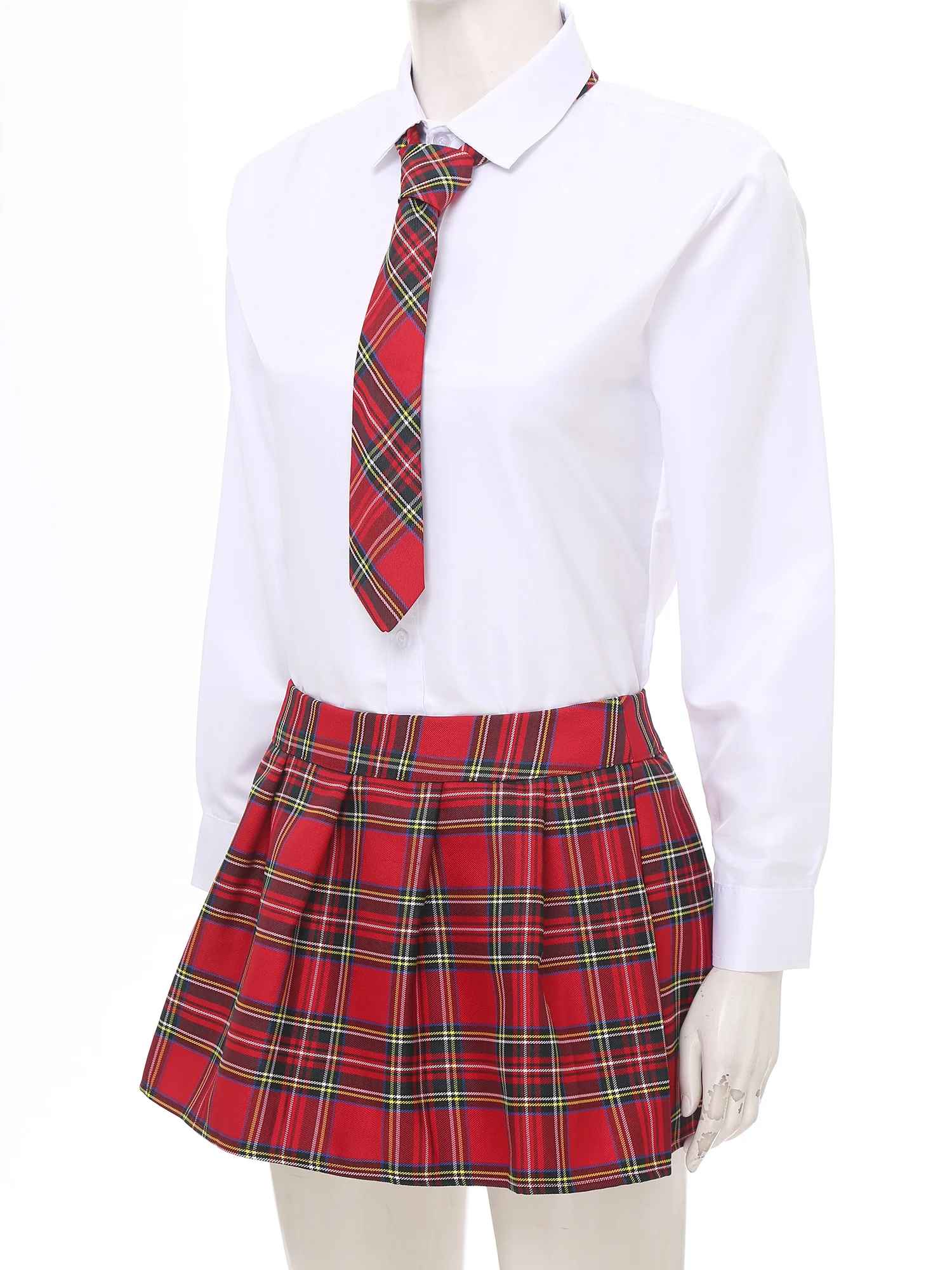 Women High Waist Plaid Pleated Mini Skirt with Necktie Japanese Schoolgirls Uniform Nightclub Outfit Carnival Cosplay Costume