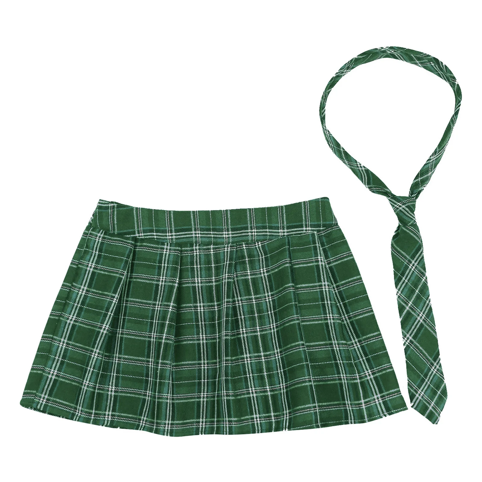 Women High Waist Plaid Pleated Mini Skirt with Necktie Japanese Schoolgirls Uniform Nightclub Outfit Carnival Cosplay Costume