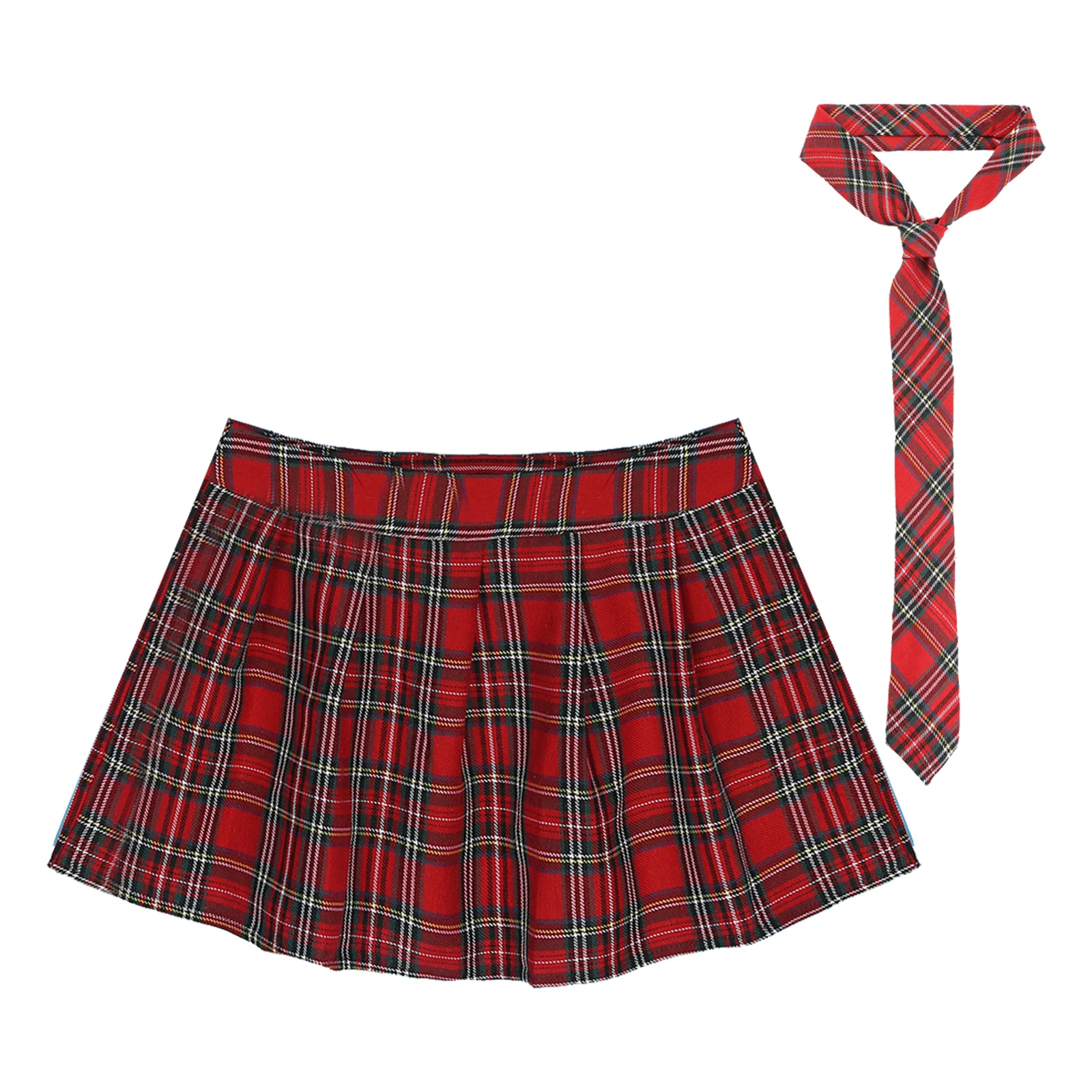 Women High Waist Plaid Pleated Mini Skirt with Necktie Japanese Schoolgirls Uniform Nightclub Outfit Carnival Cosplay Costume