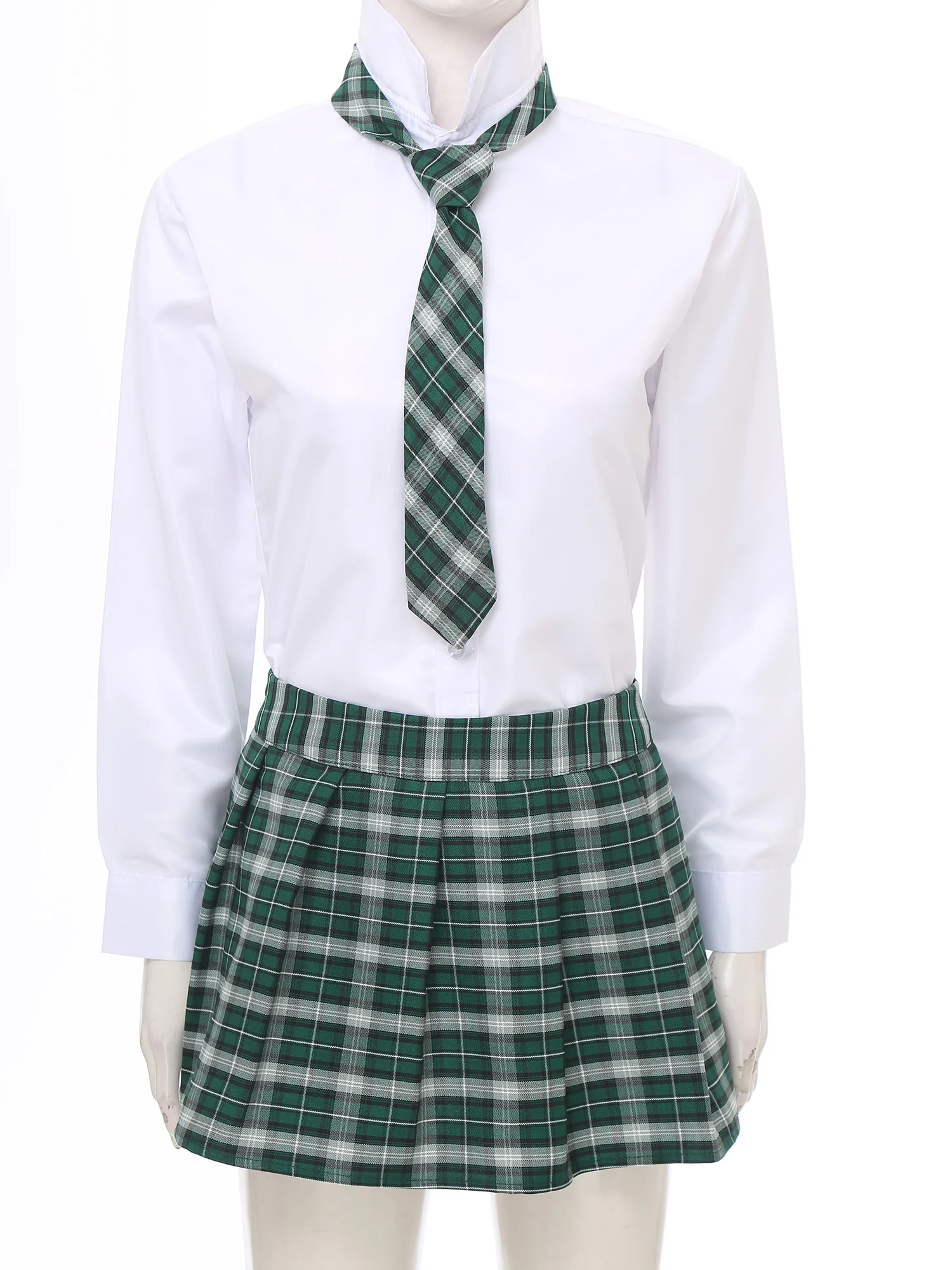 Women High Waist Plaid Pleated Mini Skirt with Necktie Japanese Schoolgirls Uniform Nightclub Outfit Carnival Cosplay Costume