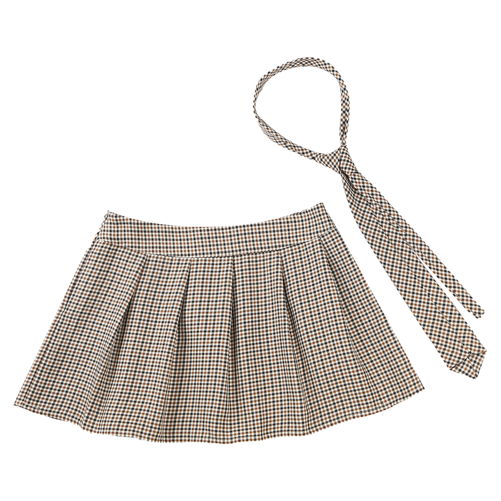Women High Waist Plaid Pleated Mini Skirt with Necktie Japanese Schoolgirls Uniform Nightclub Outfit Carnival Cosplay Costume