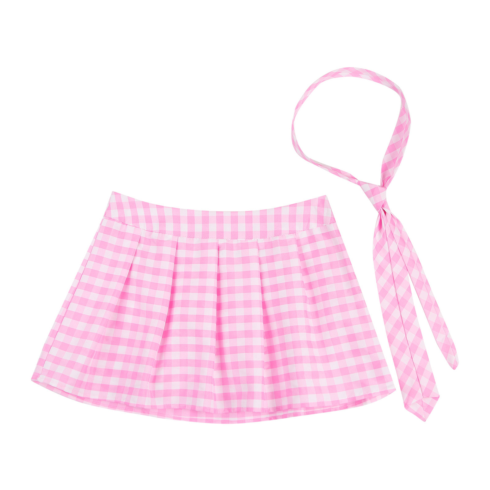 Women High Waist Plaid Pleated Mini Skirt with Necktie Japanese Schoolgirls Uniform Nightclub Outfit Carnival Cosplay Costume