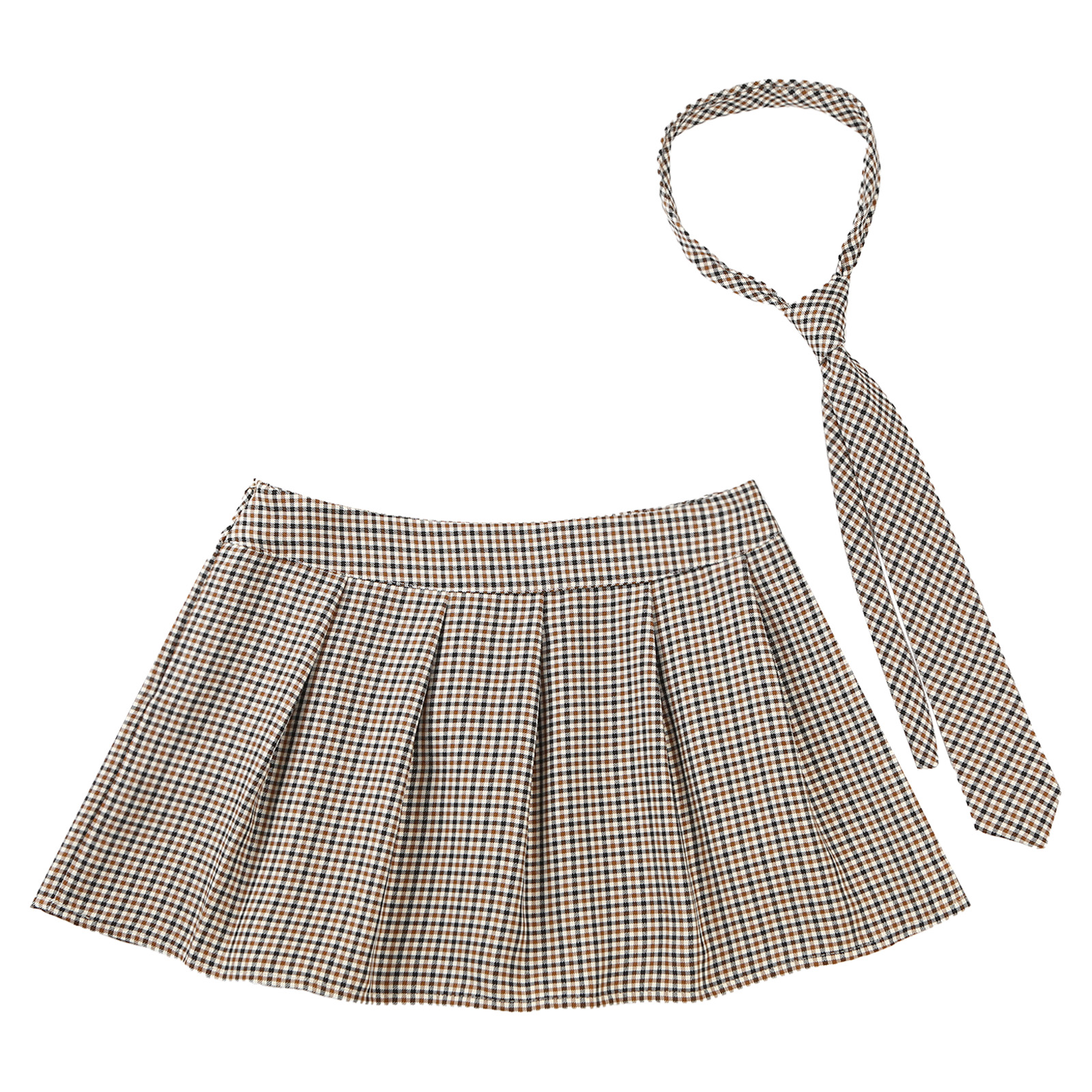 Women High Waist Plaid Pleated Mini Skirt with Necktie Japanese Schoolgirls Uniform Nightclub Outfit Carnival Cosplay Costume