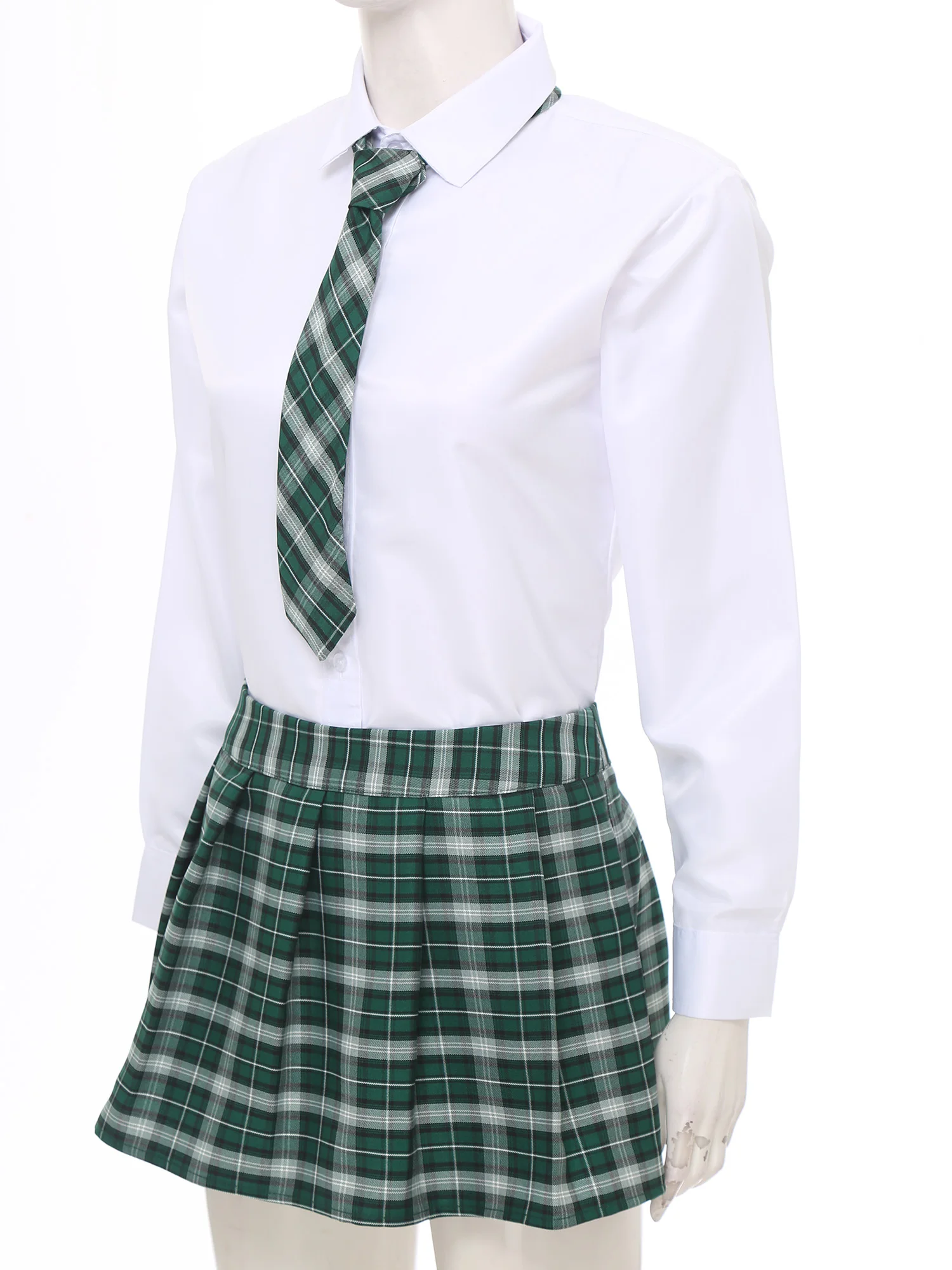 Women High Waist Plaid Pleated Mini Skirt with Necktie Japanese Schoolgirls Uniform Nightclub Outfit Carnival Cosplay Costume