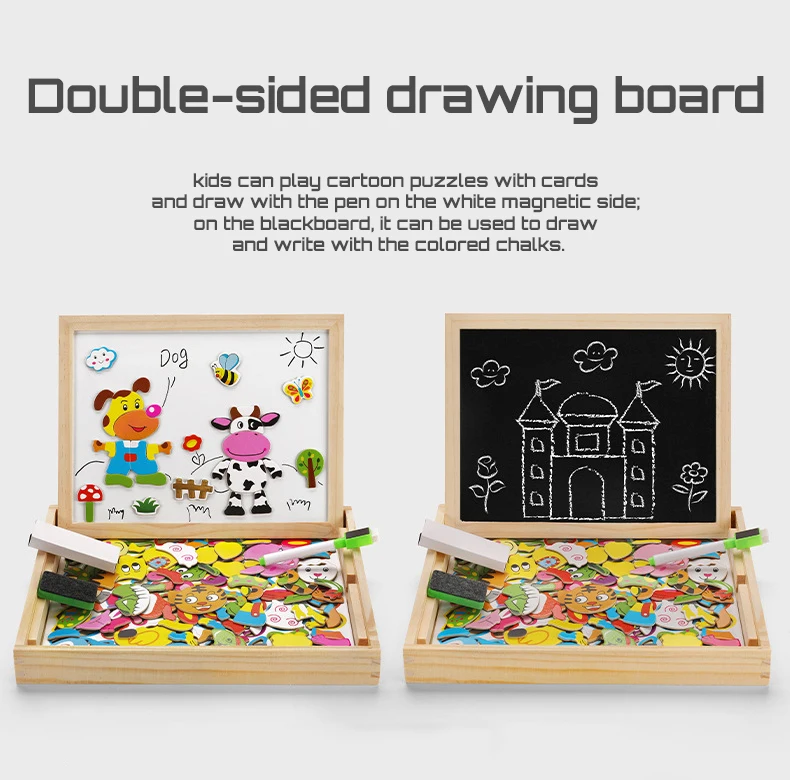 100+Pcs Wooden Multifunction Children Animal Puzzle Writing Magnetic Drawing Board Blackboard Learning Education Toys For Kids