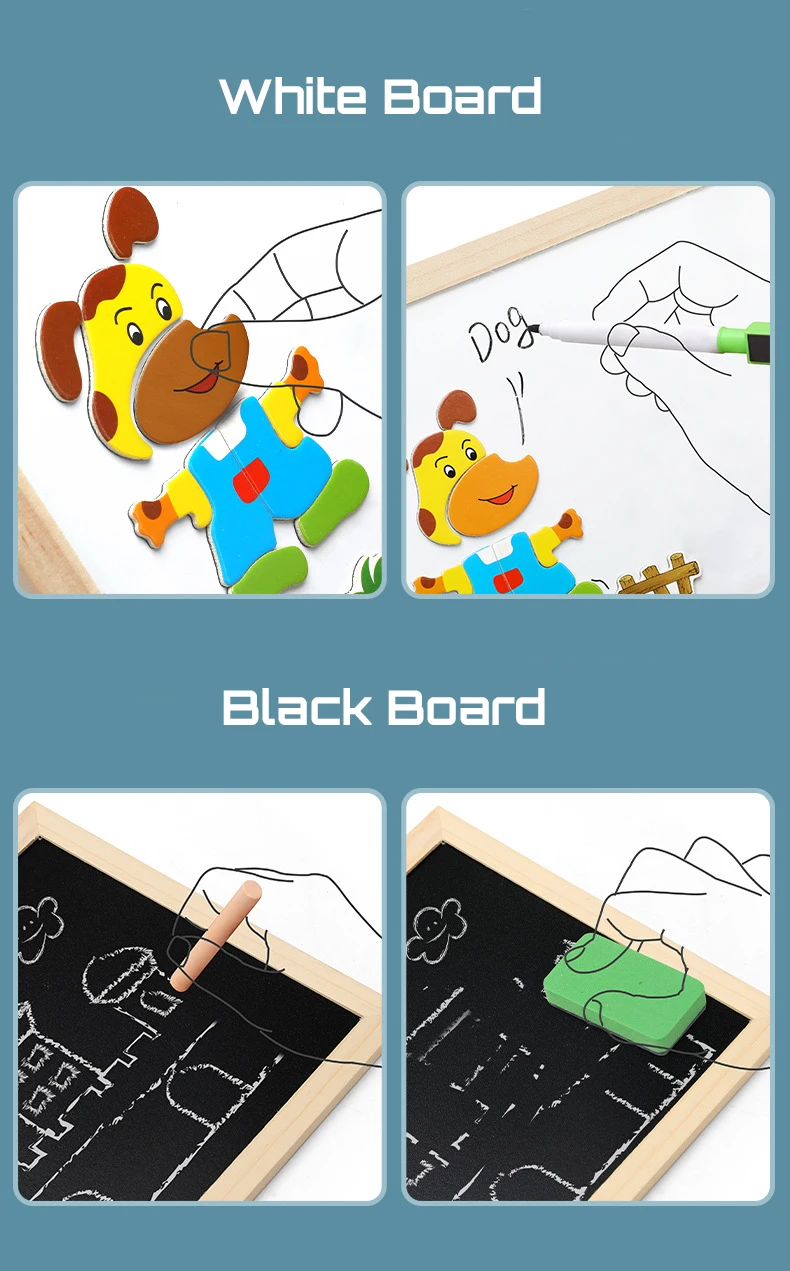 100+Pcs Wooden Multifunction Children Animal Puzzle Writing Magnetic Drawing Board Blackboard Learning Education Toys For Kids