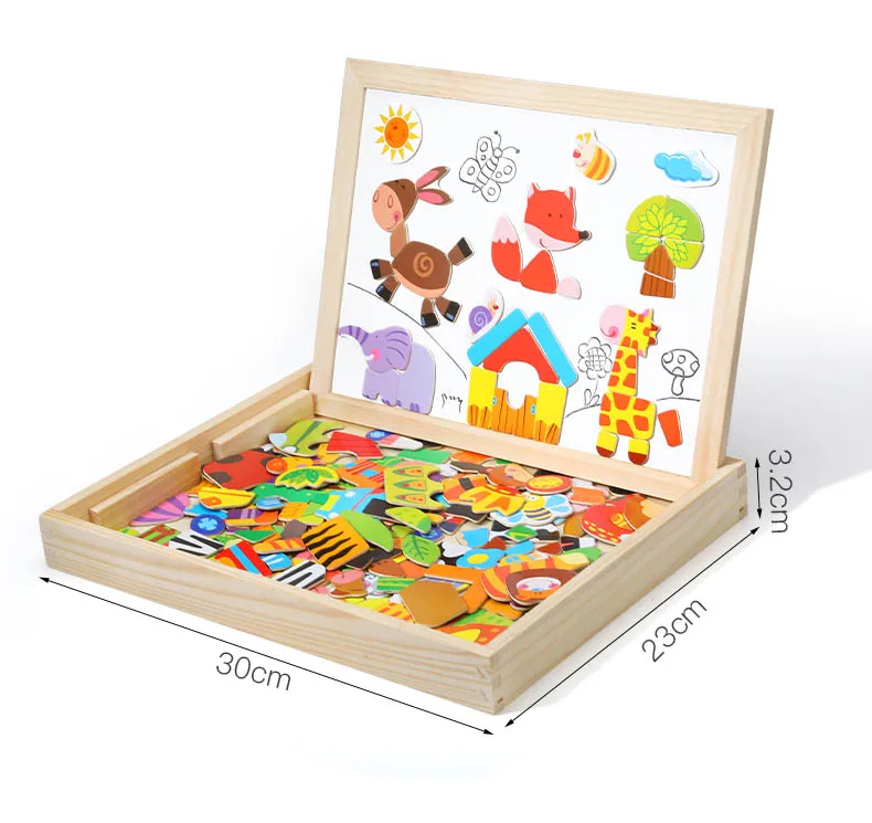 100+Pcs Wooden Multifunction Children Animal Puzzle Writing Magnetic Drawing Board Blackboard Learning Education Toys For Kids