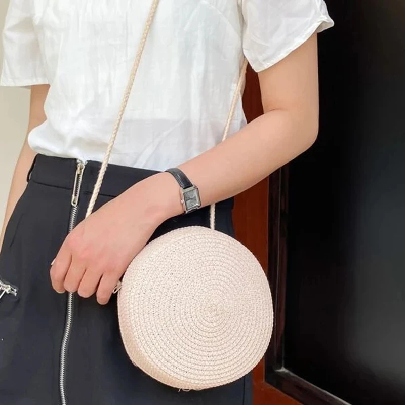 Round Straw Bag Women Woven Beach Crossbody Bag for Ladies Cute Shoulder Rattan Handmade Knitted Candy Color Small Handbag Bolsa