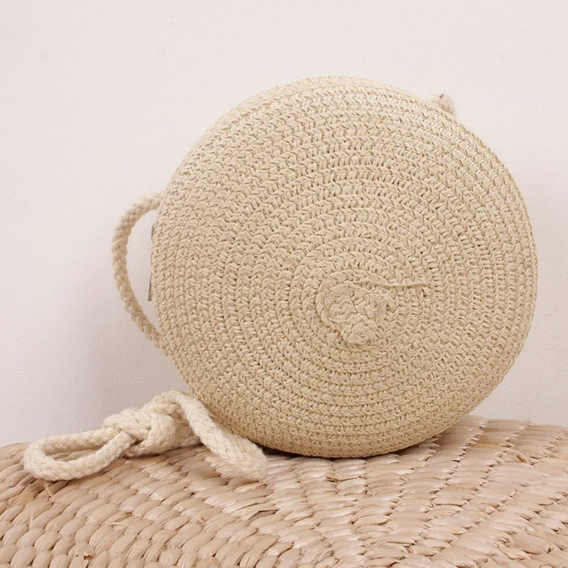 Round Straw Bag Women Woven Beach Crossbody Bag for Ladies Cute Shoulder Rattan Handmade Knitted Candy Color Small Handbag Bolsa