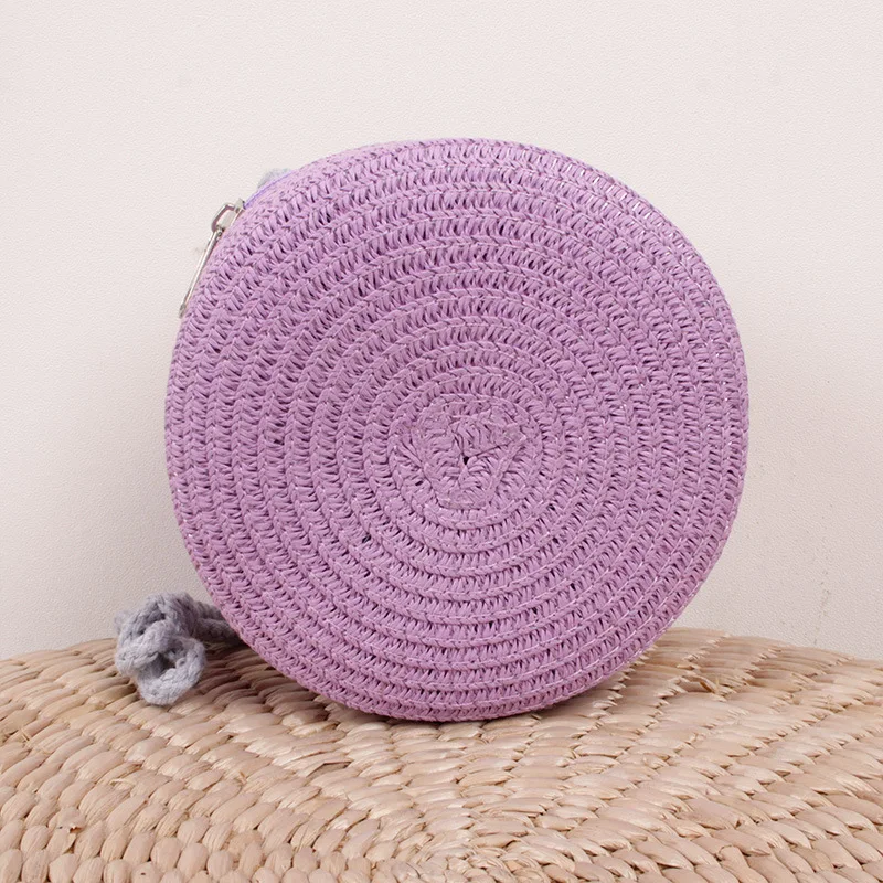 Round Straw Bag Women Woven Beach Crossbody Bag for Ladies Cute Shoulder Rattan Handmade Knitted Candy Color Small Handbag Bolsa