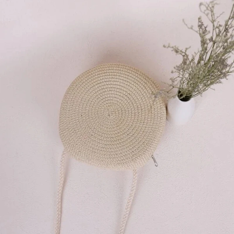 Round Straw Bag Women Woven Beach Crossbody Bag for Ladies Cute Shoulder Rattan Handmade Knitted Candy Color Small Handbag Bolsa