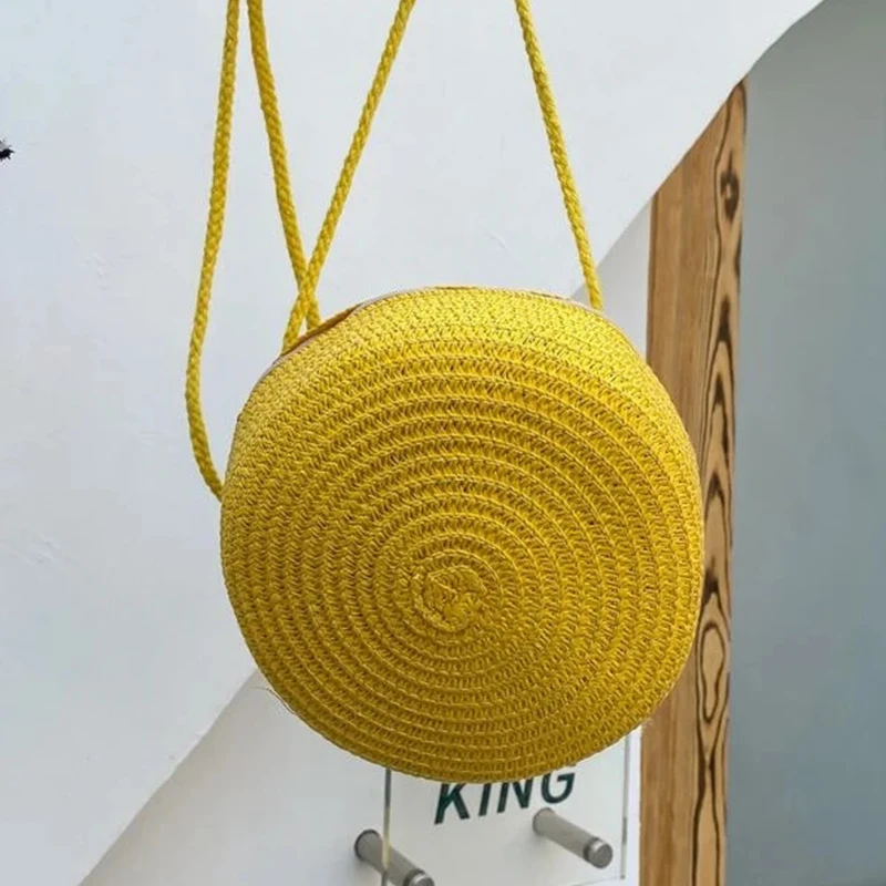 Round Straw Bag Women Woven Beach Crossbody Bag for Ladies Cute Shoulder Rattan Handmade Knitted Candy Color Small Handbag Bolsa