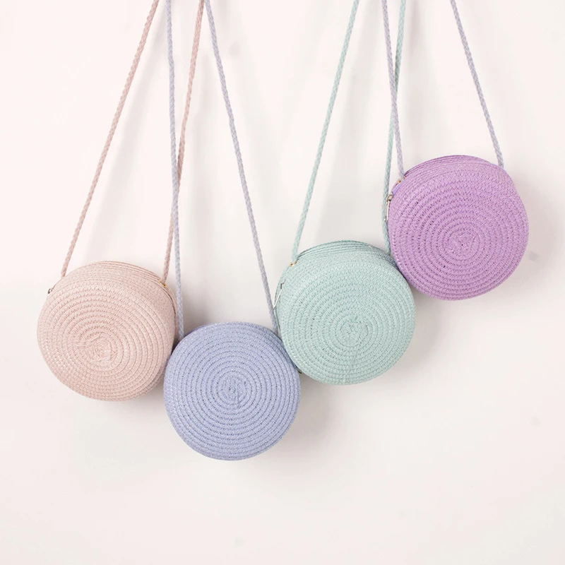 Round Straw Bag Women Woven Beach Crossbody Bag for Ladies Cute Shoulder Rattan Handmade Knitted Candy Color Small Handbag Bolsa