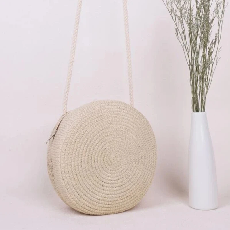 Round Straw Bag Women Woven Beach Crossbody Bag for Ladies Cute Shoulder Rattan Handmade Knitted Candy Color Small Handbag Bolsa