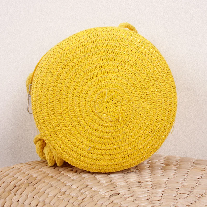 Round Straw Bag Women Woven Beach Crossbody Bag for Ladies Cute Shoulder Rattan Handmade Knitted Candy Color Small Handbag Bolsa
