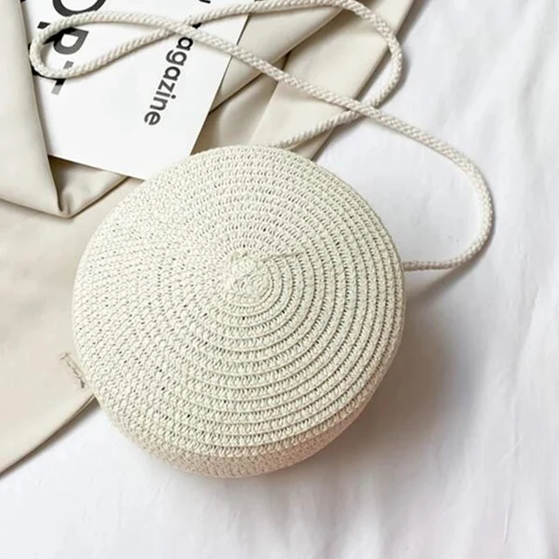 Round Straw Bag Women Woven Beach Crossbody Bag for Ladies Cute Shoulder Rattan Handmade Knitted Candy Color Small Handbag Bolsa