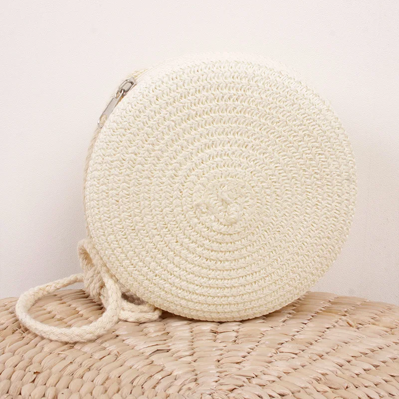 Round Straw Bag Women Woven Beach Crossbody Bag for Ladies Cute Shoulder Rattan Handmade Knitted Candy Color Small Handbag Bolsa