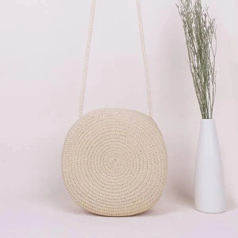 Round Straw Bag Women Woven Beach Crossbody Bag for Ladies Cute Shoulder Rattan Handmade Knitted Candy Color Small Handbag Bolsa