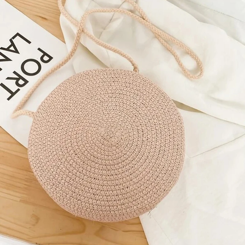 Round Straw Bag Women Woven Beach Crossbody Bag for Ladies Cute Shoulder Rattan Handmade Knitted Candy Color Small Handbag Bolsa