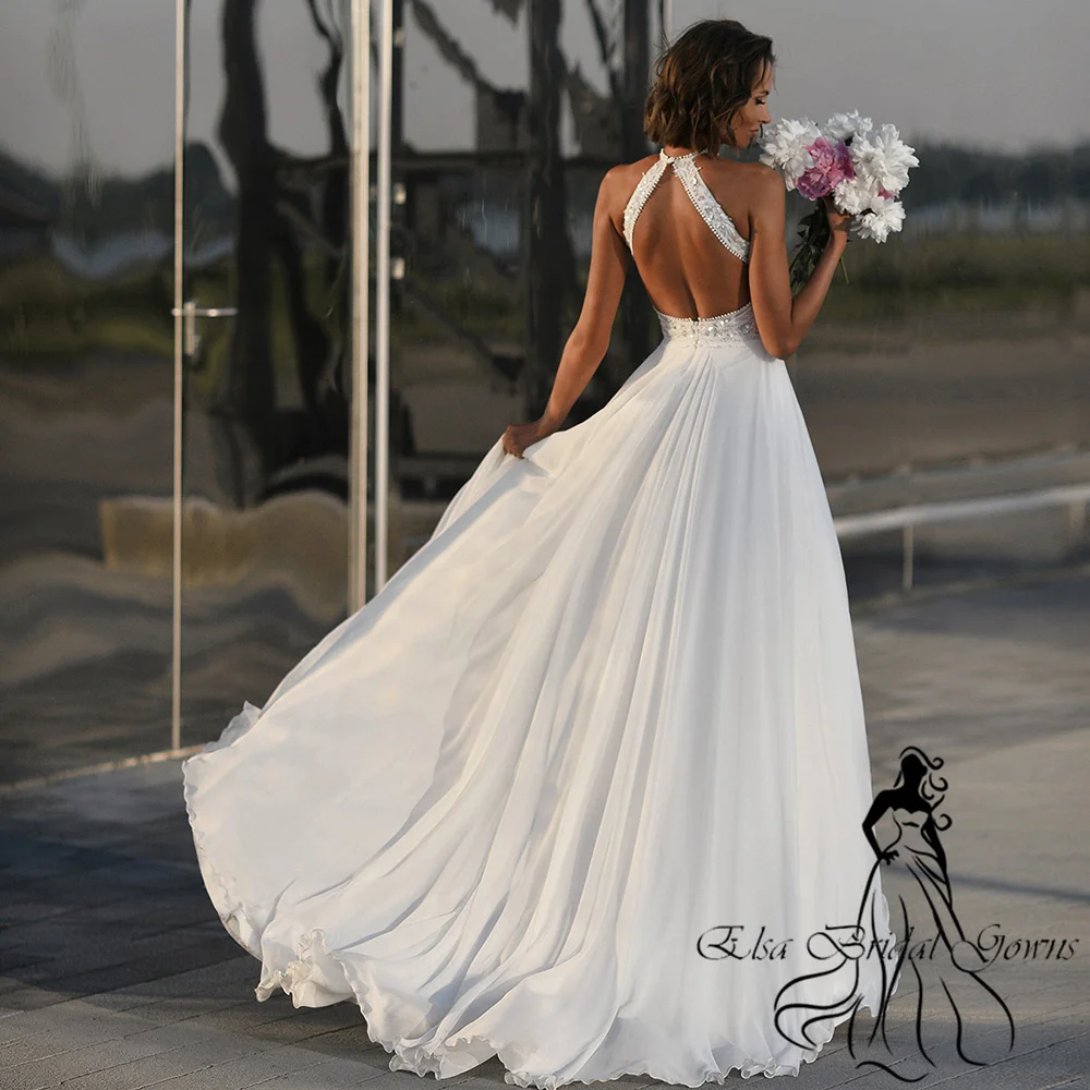 Chiffon Wedding Dresses 2025 New Arrivals Backless Side Split Sexy Bride Dress Applique Beading A-Line Elegant Party Gowns
