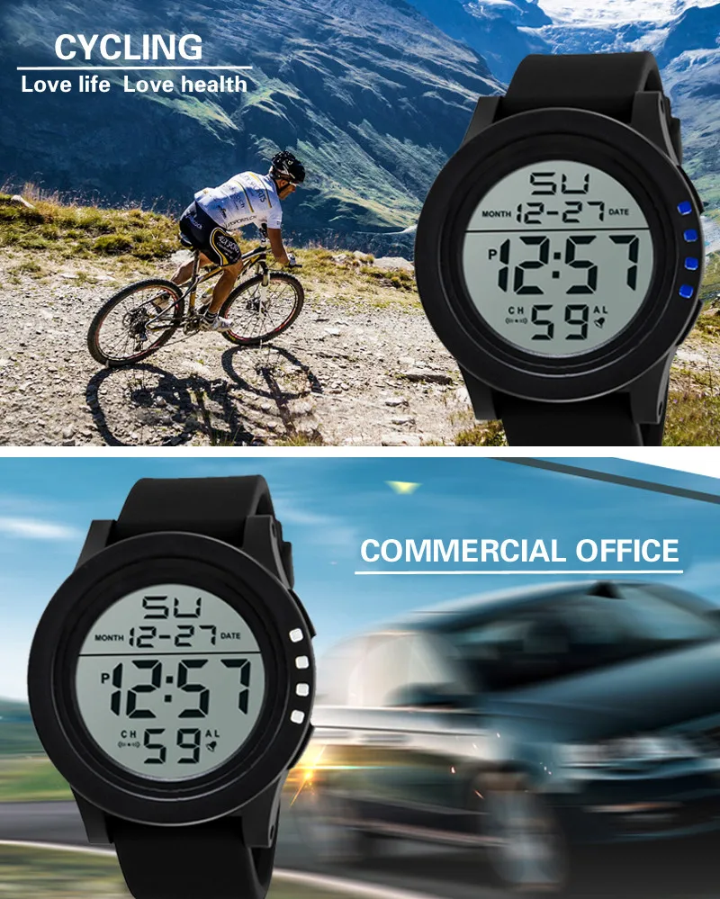 Big Dial Men's Watch Military Sport Watch Luminous LED Digital Watch Multifunciton Outdoor Waterproof Electronic Watches for Man