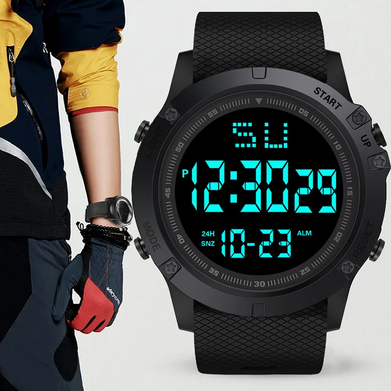 Big Dial Men's Watch Military Sport Watch Luminous LED Digital Watch Multifunciton Outdoor Waterproof Electronic Watches for Man