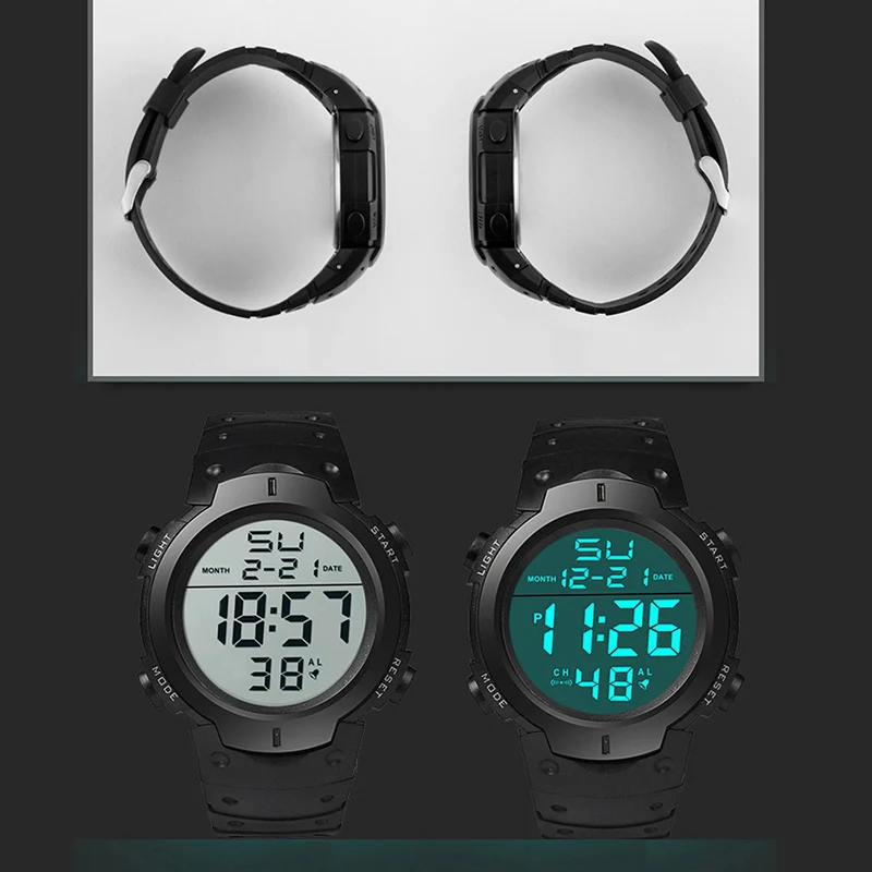 Big Dial Men's Watch Military Sport Watch Luminous LED Digital Watch Multifunciton Outdoor Waterproof Electronic Watches for Man