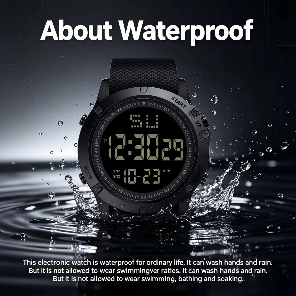 Big Dial Men's Watch Military Sport Watch Luminous LED Digital Watch Multifunciton Outdoor Waterproof Electronic Watches for Man
