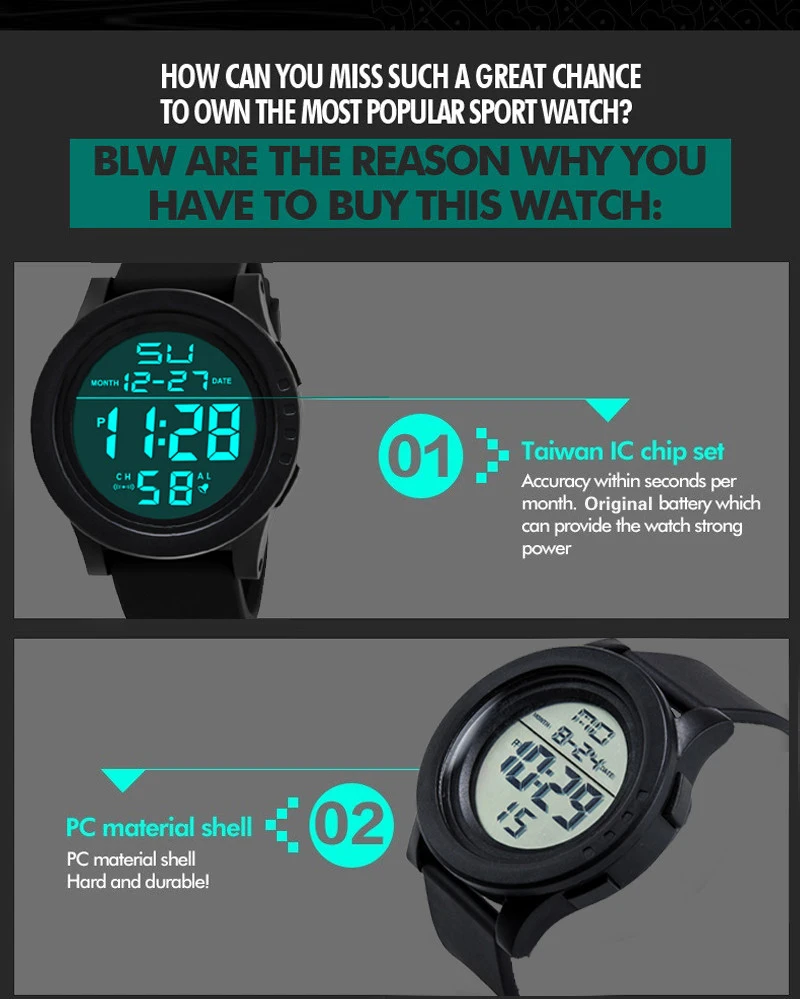 Big Dial Men's Watch Military Sport Watch Luminous LED Digital Watch Multifunciton Outdoor Waterproof Electronic Watches for Man