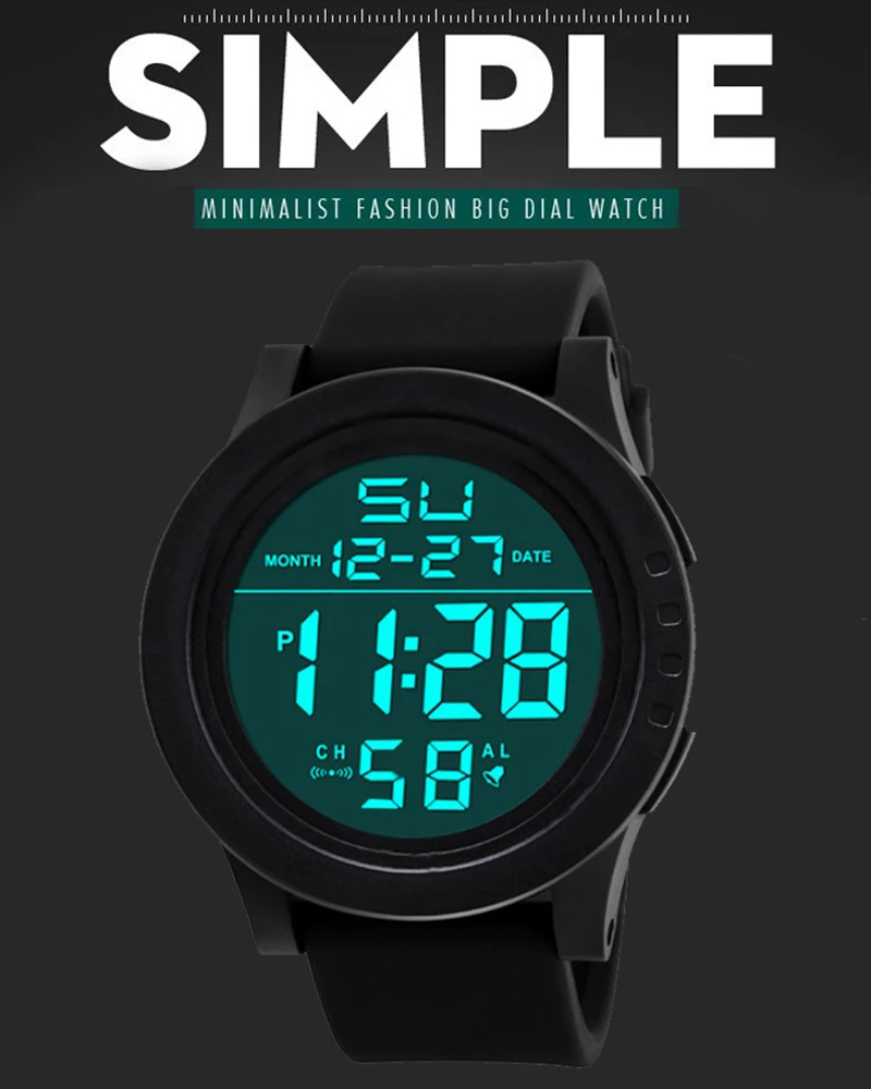 Big Dial Men's Watch Military Sport Watch Luminous LED Digital Watch Multifunciton Outdoor Waterproof Electronic Watches for Man