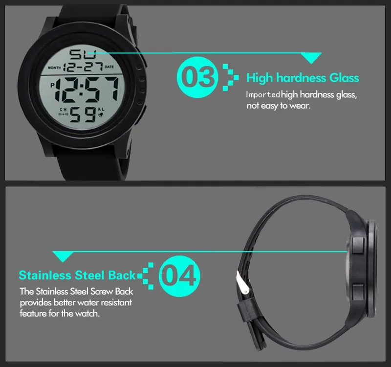 Big Dial Men's Watch Military Sport Watch Luminous LED Digital Watch Multifunciton Outdoor Waterproof Electronic Watches for Man