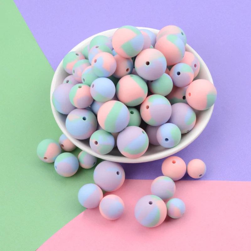 LOFCA 9mm 100pcs Silicone Teething Beads Teether Baby Nursing Necklace Pacifier Clip Oral Care BPA Free Food Grade Colorful
