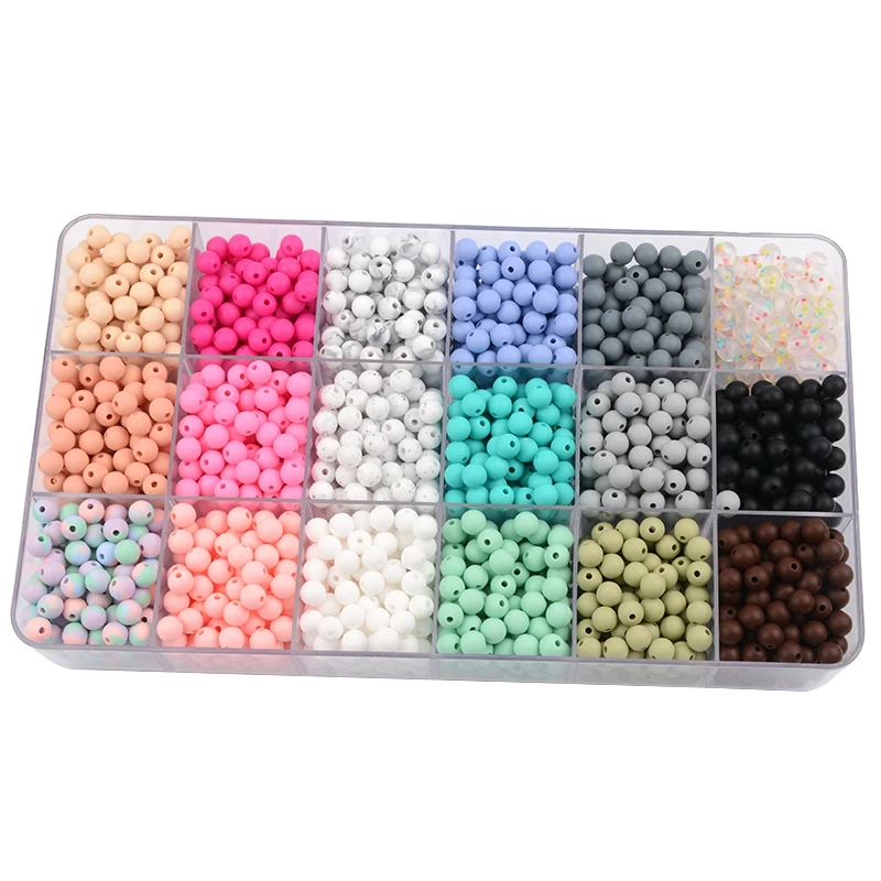 LOFCA 9mm 100pcs Silicone Teething Beads Teether Baby Nursing Necklace Pacifier Clip Oral Care BPA Free Food Grade Colorful