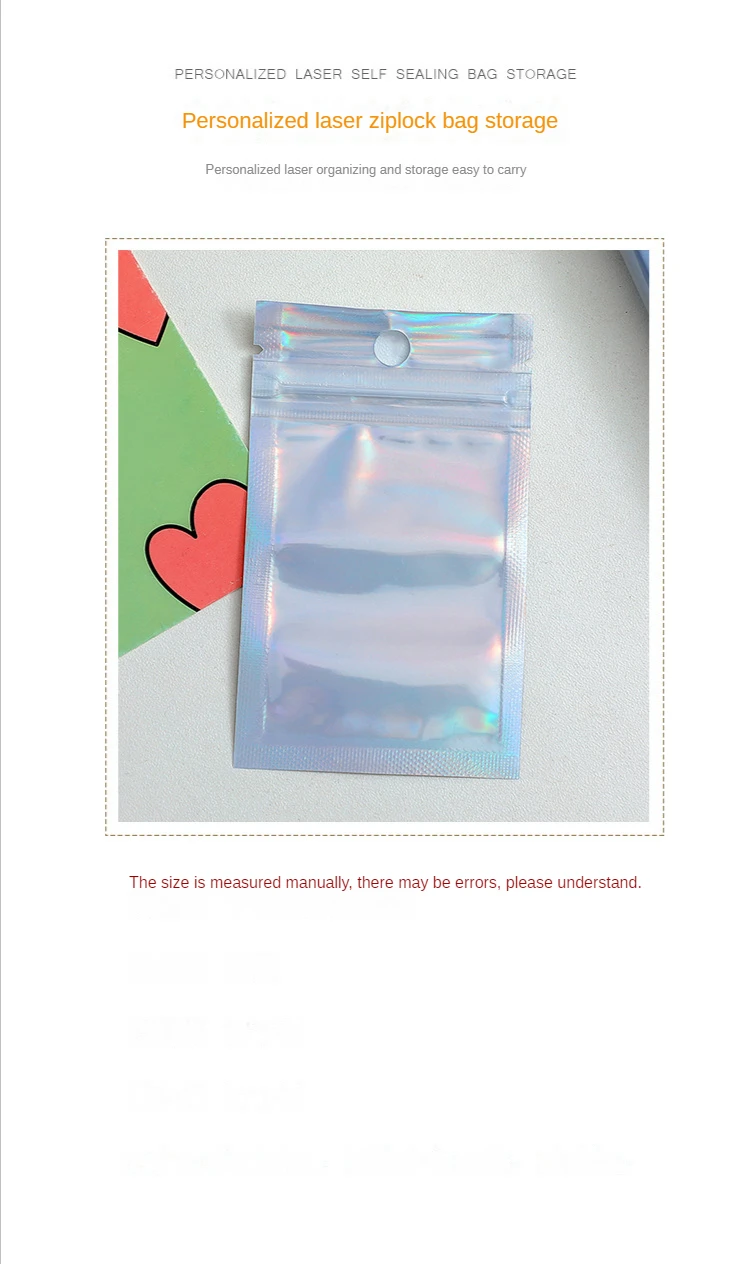 50 Pieces Cute Laser Self Sealing Little Small Plastic Bags for Jewelry Display Bags Pouch and Packaging Organizer Storage Bag