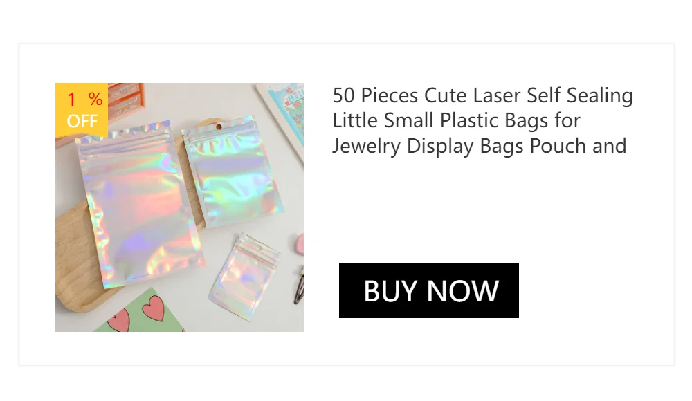 50 Pieces Cute Laser Self Sealing Little Small Plastic Bags for Jewelry Display Bags Pouch and Packaging Organizer Storage Bag