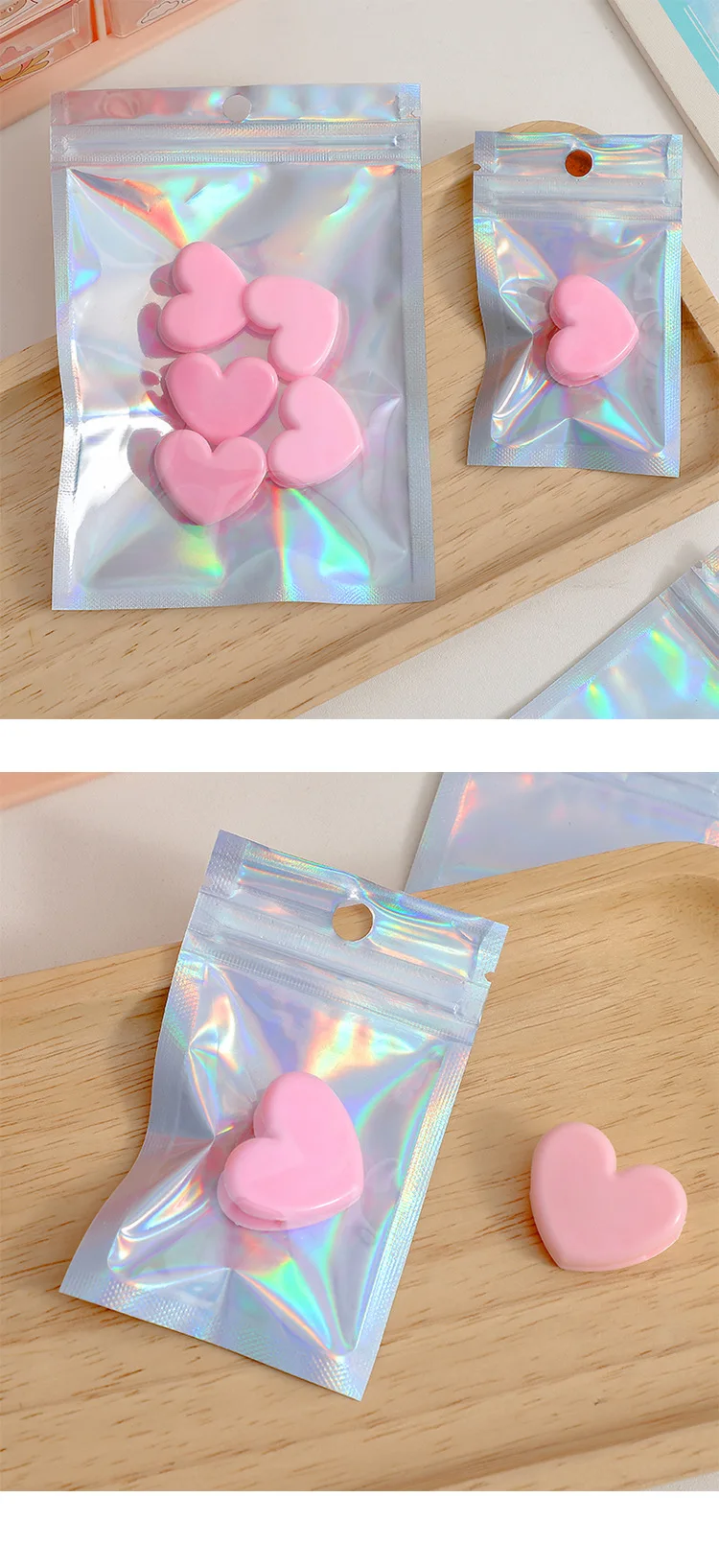 50 Pieces Cute Laser Self Sealing Little Small Plastic Bags for Jewelry Display Bags Pouch and Packaging Organizer Storage Bag
